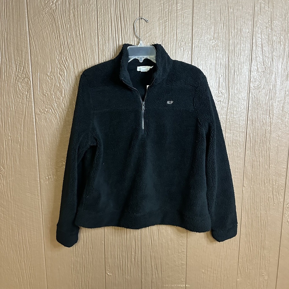 NWT Vineyard Vines Women's Black Sherpa Fleece Quarter-Zip Pullover Size L Warm